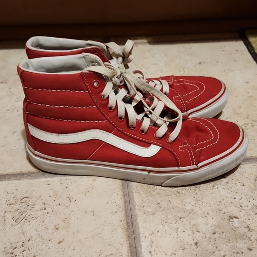 Vans Old Skool Hi Top Red Skater Shoes  Size Men's 6.5 Women's 8